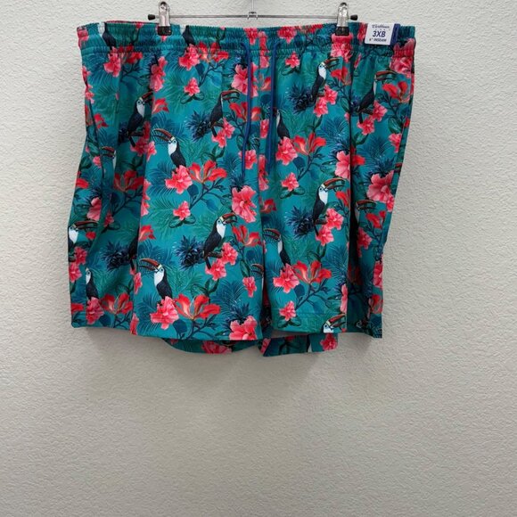 Caribbean Swimwear Toucan Floral Lined Stretch Swim Trunks Shorts Mens 3XB NEW - Picture 1 of 10